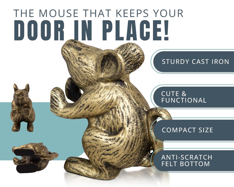 Comfify Cast Iron Mouse Door Stop â€“ 1 Piece â€“ Decorative Rustic Door Holder for Bedroom, Bath, and Exterior Doors â€“ Antique Gold Finish - Image 2